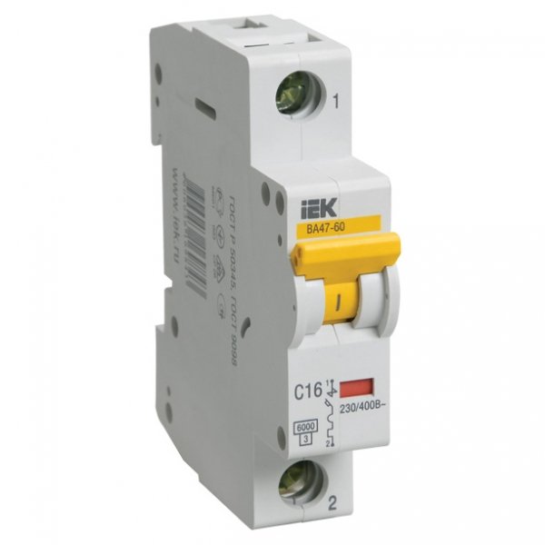 ВА 47-60 1Р 16А 6 кА х-ка D IEK автоматический выключатель - MVA41-1-016-D