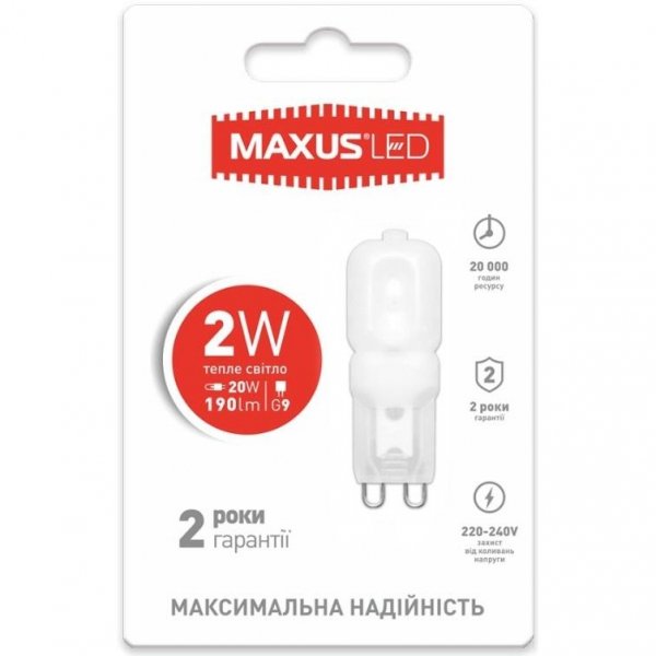 Лампа LED 2Вт Maxus 3000K, G9 - 1-LED-201