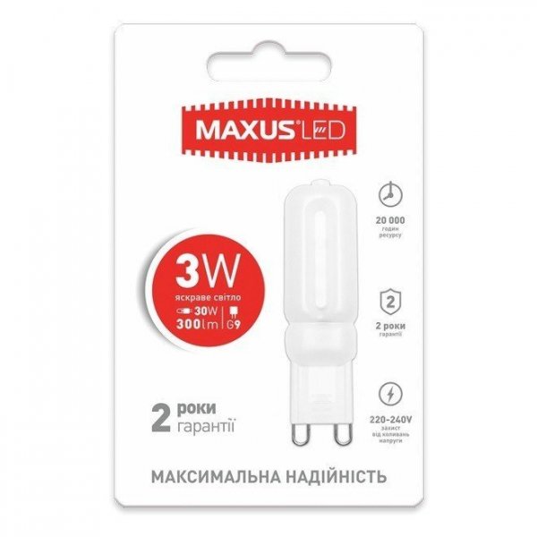 Лампа LED 3Вт Maxus 4100K, G9 - 1-LED-204