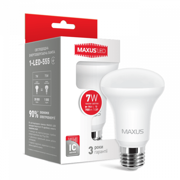 LED лампа 1-LED-556 R63 7Вт 4100K, E27 Maxus - 1-LED-556
