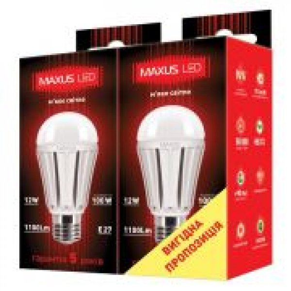 Комплект ламп 2-LED-335-01 А65 12Вт (2 шт.) 3000К, Е27 Maxus - 2-LED-335