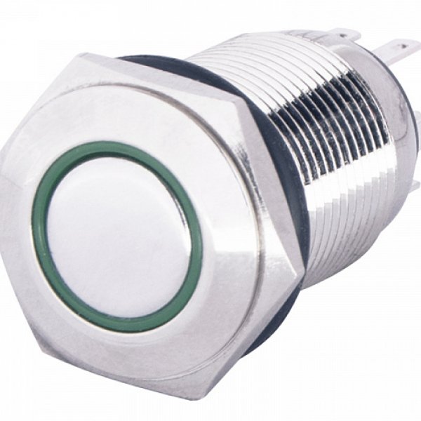 TYJ 16-261 220V зеленая Кнопка металлическая с подсветкой 1NO+1NC АСКО-УКРЕМ - A0140010093
