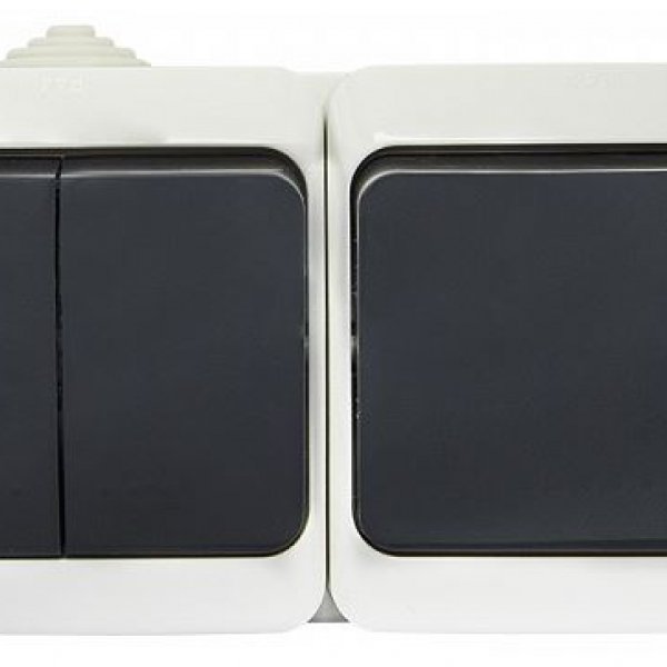 Блок - два вимикачі (1 одноклавішний + 1 двоклавішний, чорні клавіші) 2ВЗ10-1-2-IP44N АСКО-УКРЕМ - 2ВЗ10-1-2-IP44N