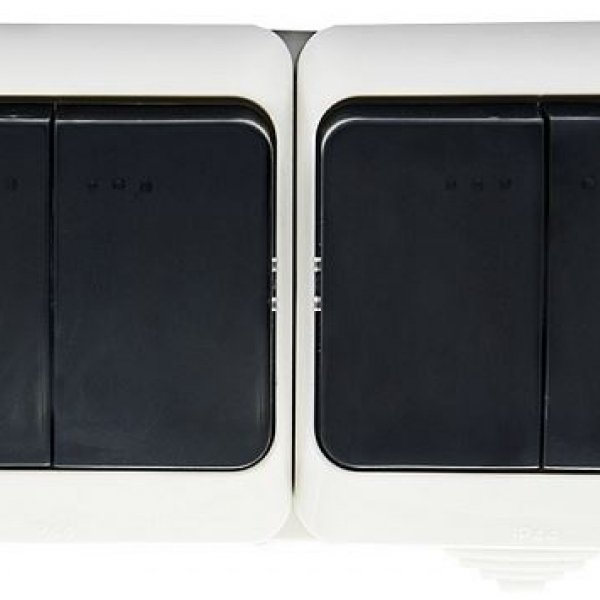 Блок - два двухклавишные выключателя (черные клавиши) 2ВЗ10-2-IP44N АСКО-УКРЕМ - 2ВЗ10-2-IP44N