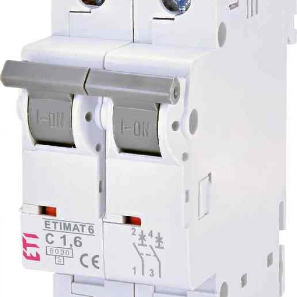 Автоматический выключатель ETI 002143507 ETIMAT 6 2p C 1.6A (6kA) - 2143507