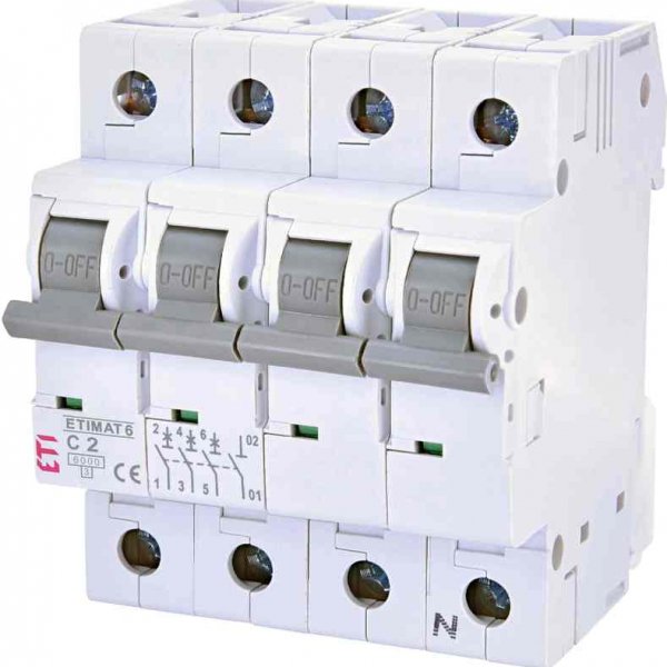 Автоматический выключатель ETI 002146508 ETIMAT 6 3p+N C 2A (6kA) - 2146508