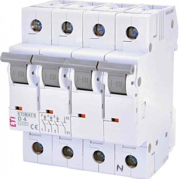 Автоматический выключатель ETI 002165510 ETIMAT 6 3p+N D 4А (6 kA) - 2165510