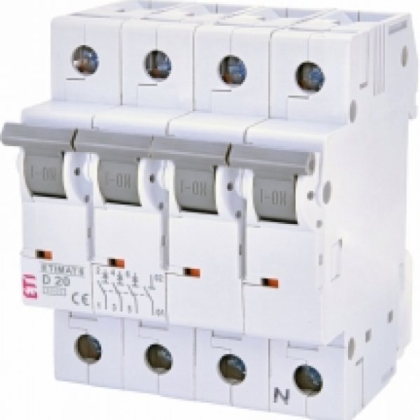 Автоматический выключатель ETI 002165517 ETIMAT 6 3p+N D 20А (6 kA) - 2165517