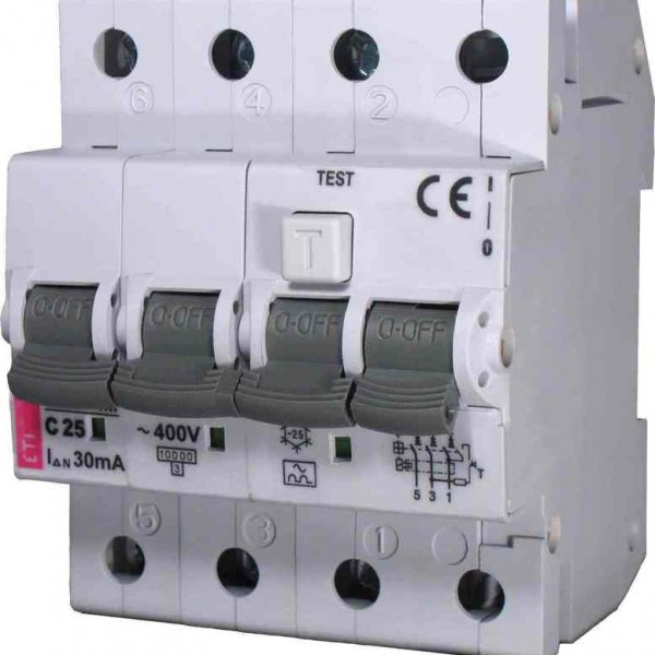 Дифференциальный автомат ETI 002174004 KZS-4M 3p+N B 16/0.03 тип AC (6kA) - 2174004