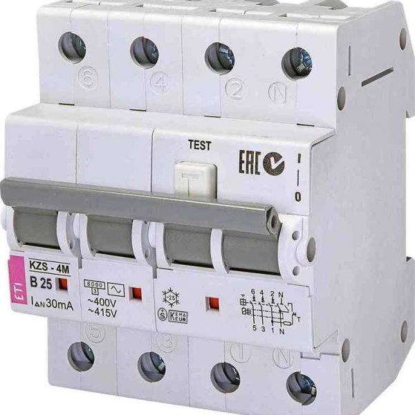 Диференціальний автомат ETI 002174006 KZS-4M 3p+N B 25/0.03 тип AC (6kA) - 2174006