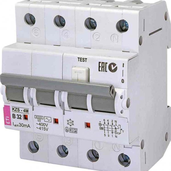 Диференціальний автомат ETI 002174007 KZS-4M 3p+N B 32/0.03 тип AC (6kA) - 2174007