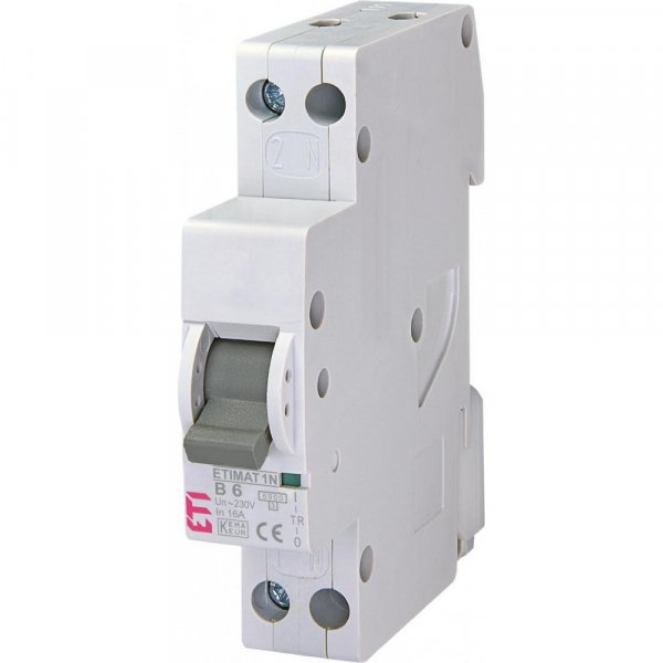 Одномодульный автоматический выключатель ETI 002191101 ETIMAT 6 1p+N B 6А (6 kA) - 2191101