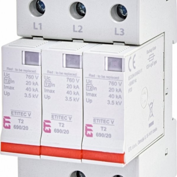 Ограничитель перенапряжения ETI 002442988 ETITEC V T2 690/20 3+0 RC - 2442988