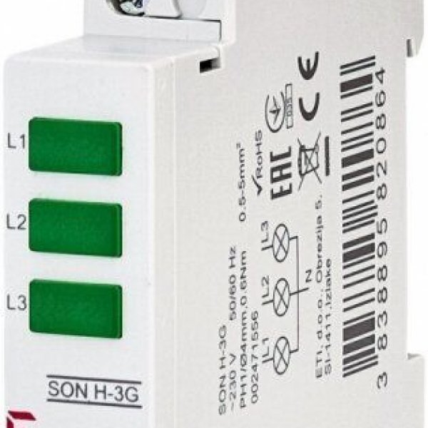Трехфазный индикатор наличия напряжения ETI 002471556 SON H-3G (3x зеленый) - 2471556