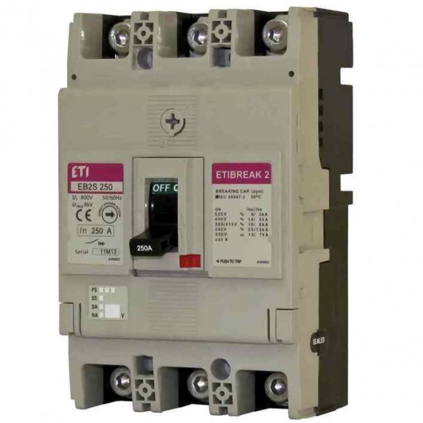 Автоматичний вимикач ETI 004671813 EB2S 250/3LF 250А 3P (16kA фіксовані налаштування) - 4671813