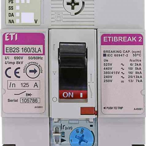 Автоматичний вимикач ETI 004671884 EB2S 160/3LA 125А 3P (16kA регульований) - 4671884