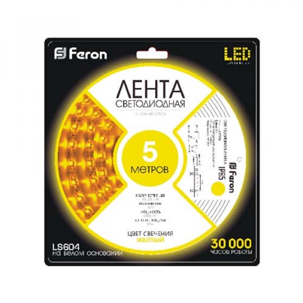 Светодиодная лента Feron SANAN 60SMD/m 4.8W/m Желтый - 4962