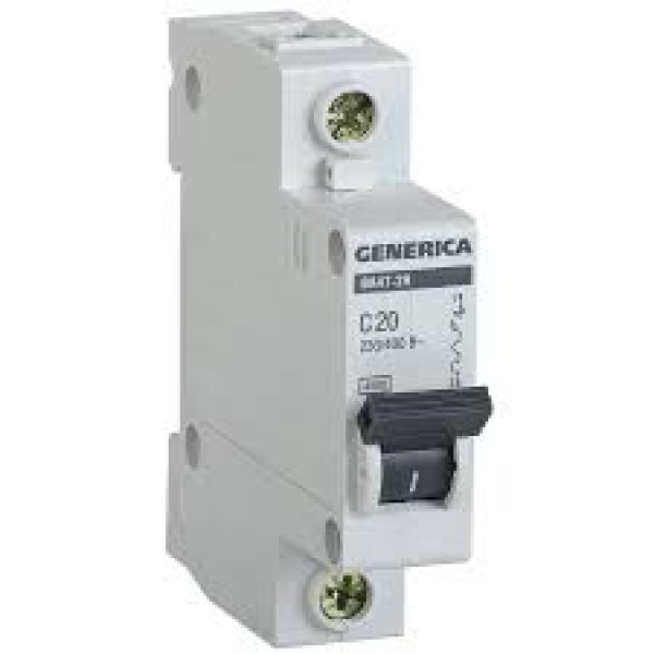 Автоматичний вимикач Generica MVA25-1-020-C ВА47-29 20А 4,5кА (C) - MVA25-1-020-C
