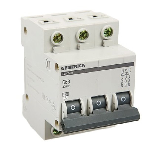 Автоматический выключатель Generica MVA25-2-063-C ВА47-29 63А 4,5кА (C) - MVA25-2-063-C