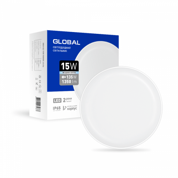 Круглый антивандальный светильник Global 15Вт 5000K (белый) 1-GBH-02-1550-C - 1-GBH-02-1550-C