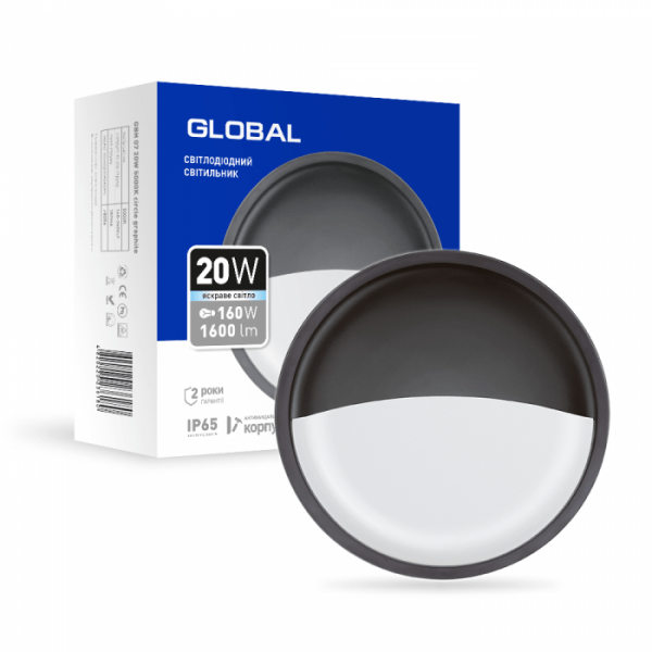 Настінний круглий антивандальний світильник Global 20Вт 5000K (графіт) 1-GBH-07-2050-C - 1-GBH-07-2050-C