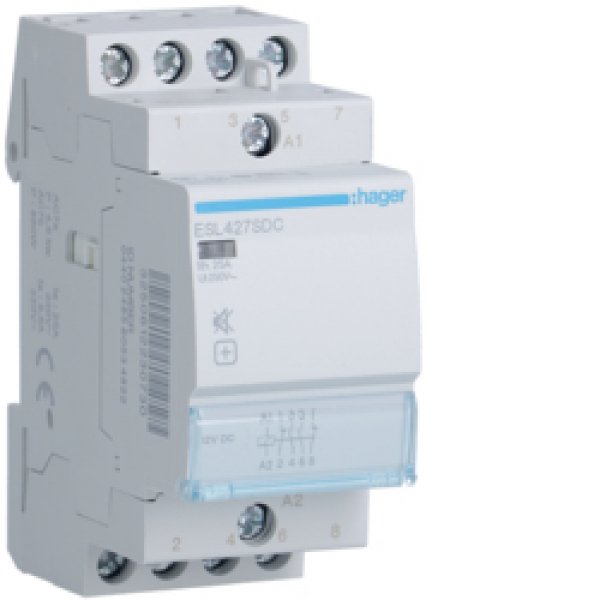 Бесшумный контактор Hager ESL427SDC 25А 2НО+2НЗ 12В - ESL427SDC