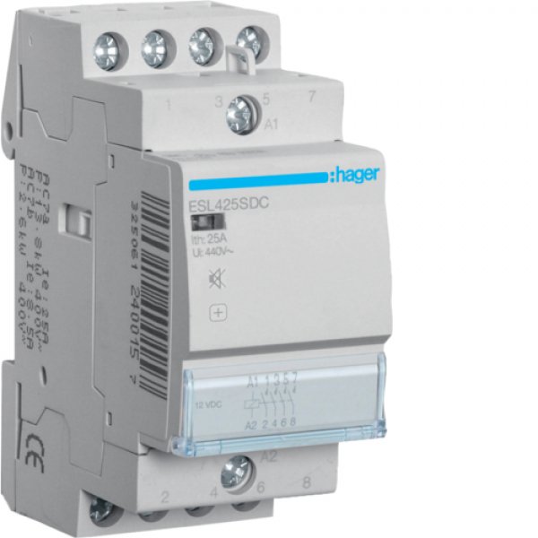 Бесшумный контактор Hager ESL428SDC 25А 3НО+1НЗ 12В - ESL428SDC