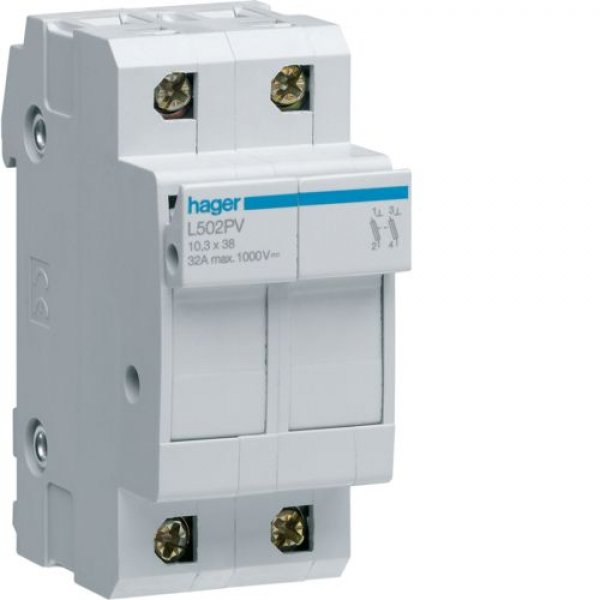 Модульный разъединитель предохранителя Hager L502PV L38 до 32А для PV-систем 2P 1000В DC - L502PV