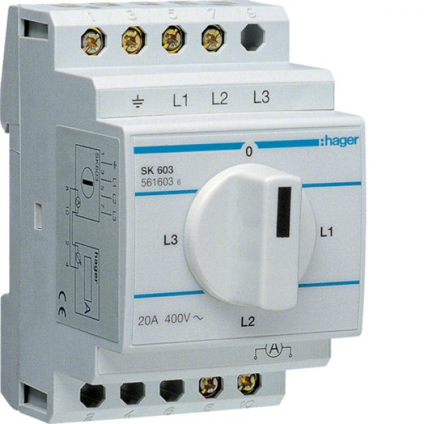 Модульный переключатель амперметра Hager SK603 400В/20А - SK603