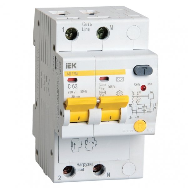 АД12М 2Р С25 30мА диференційний автоматичний вимикач IEK - MAD12-2-025-C-030