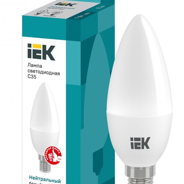 Лампа світлодіодна ECO C35 свічка 7Вт 230 4000К E14 IEK - LLE-C35-7-230-40-E14