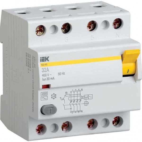 Пристрій захисного відключення ВД1-63 4Р 80А 300мА IEK - MDV10-4-080-300