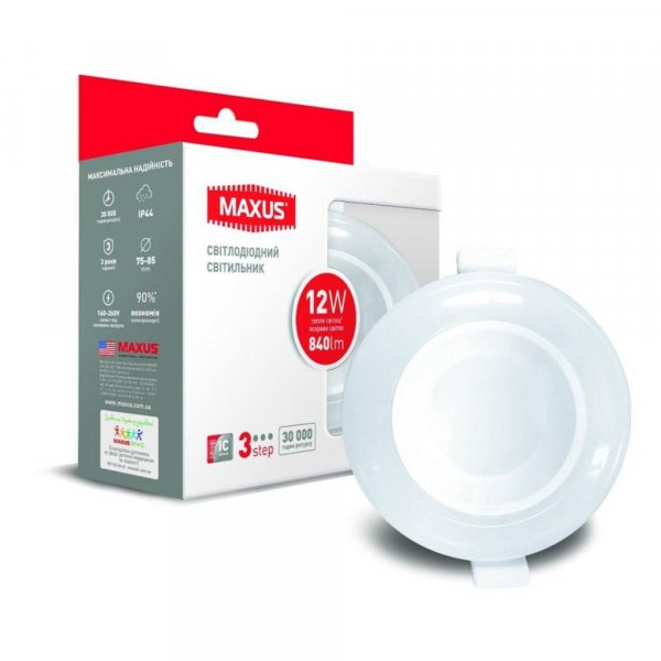 Круглий cвітлодіодний розумний світильник Maxus SDL 3-step 12Вт 3000/4100К (1-MAX-01-3-SDL-12-C) - 1-MAX-01-3-SDL-12-C